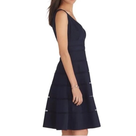 WHBM Dress 14 Black A Line V Front Back Sleeveless Stretch Mesh Trim - Picture 5 of 15